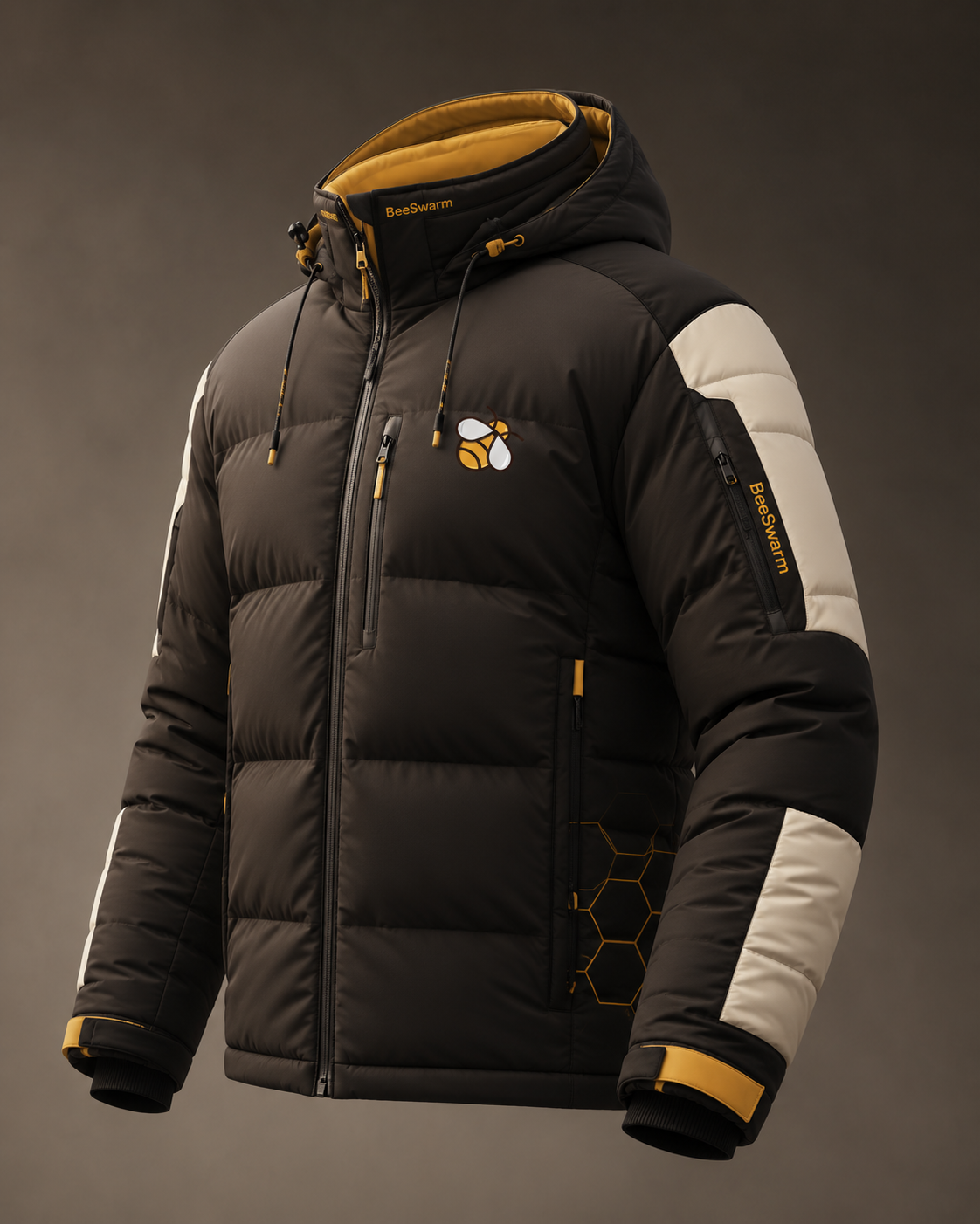 Jaqueta Puffer BeeSwarm em ângulo lateral